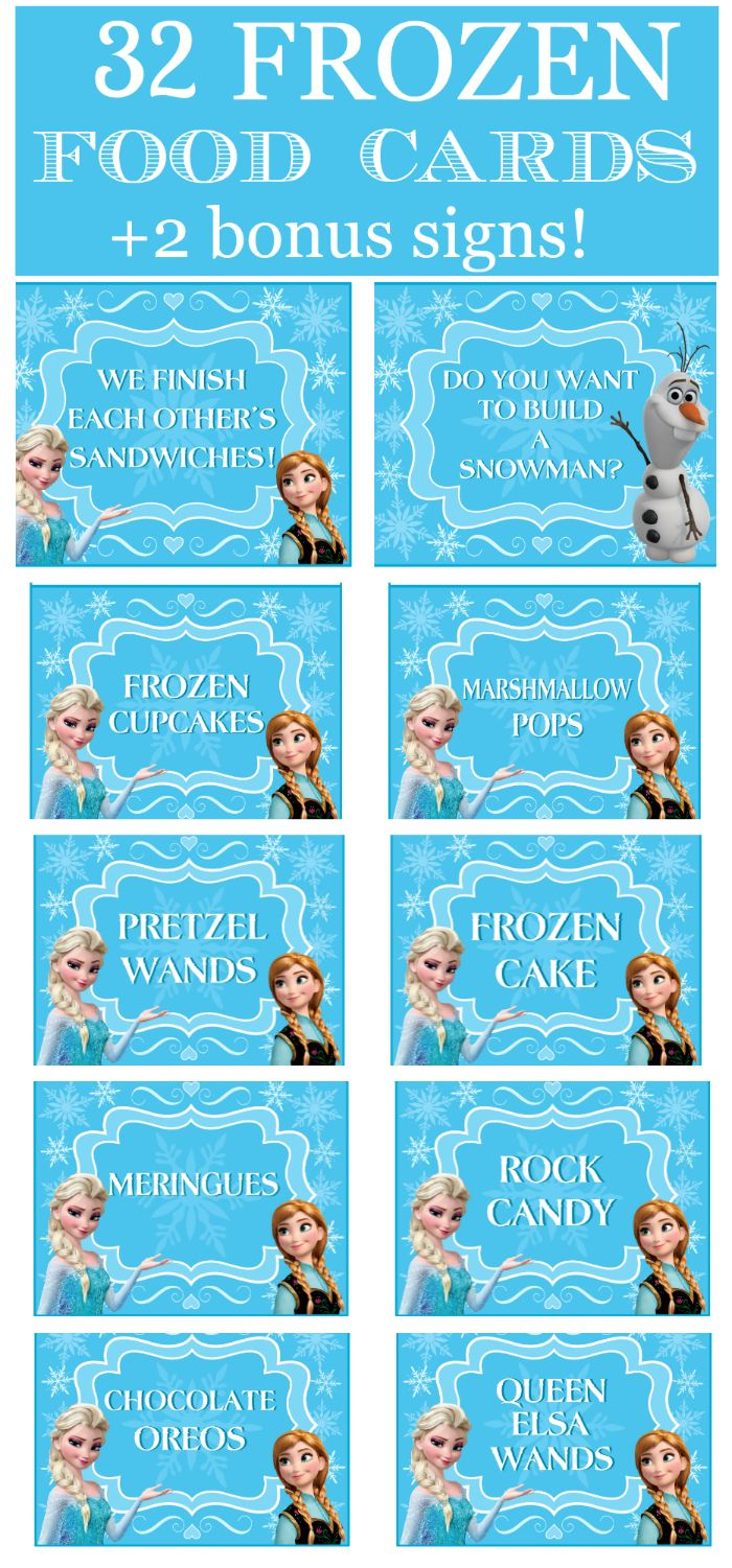 Frozen Party Food Card Prefilled Printables + Free Bonus Signs! in Free Frozen Printables Food Labels