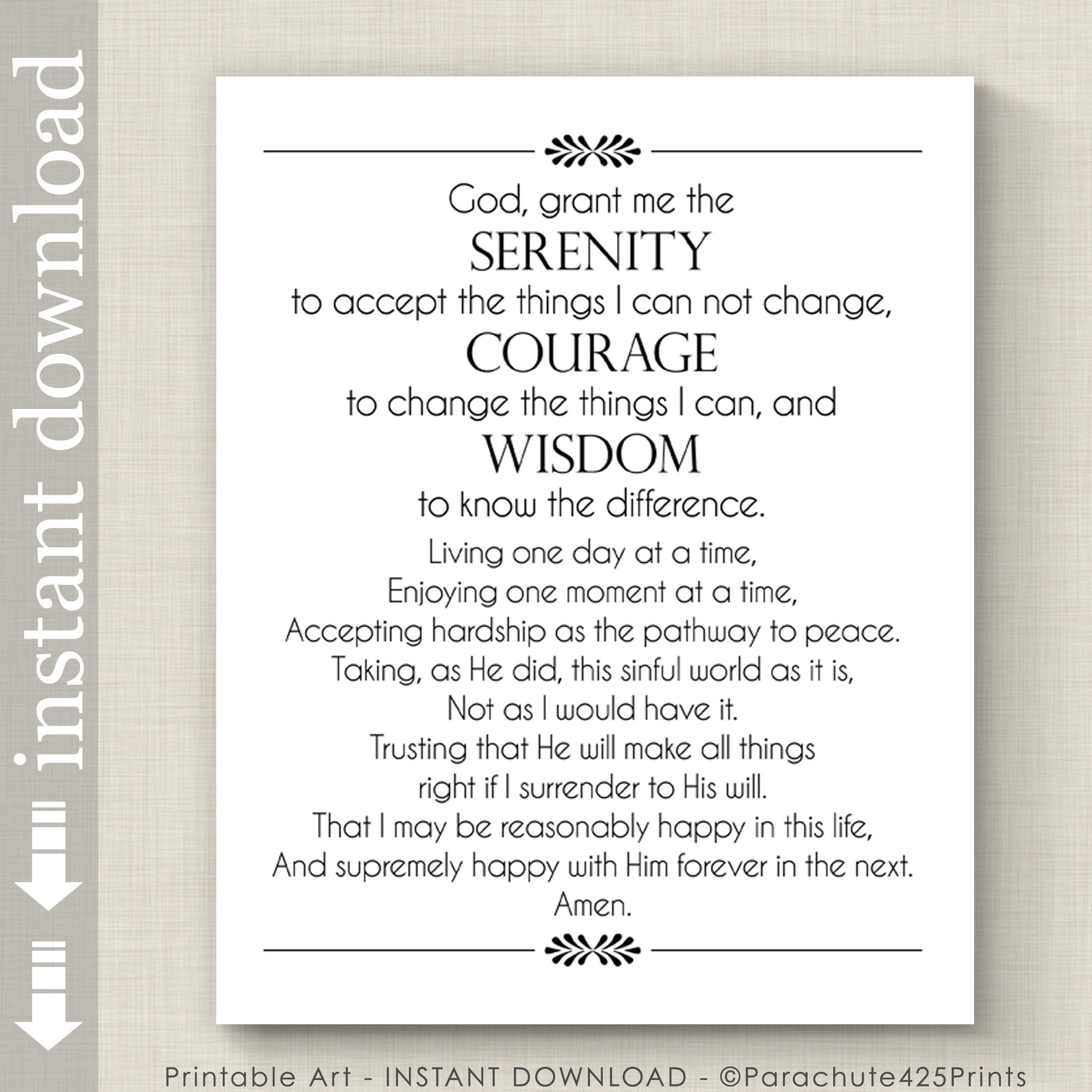 Full Serenity Prayer Printable Wall Art, Inspirational Quote For within Free Printable Serenity Prayer Long Version
