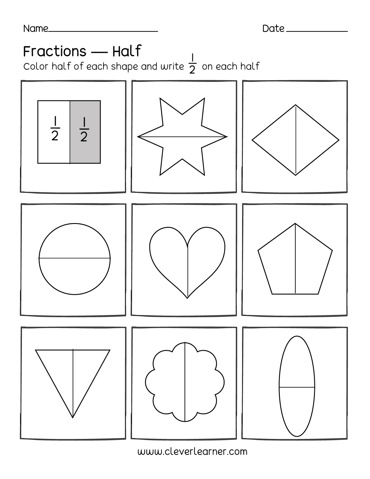 Fun Activity On Fractions, Half (1/2) Worksheets For Children with Halves and Quarters Worksheet For Grade 1