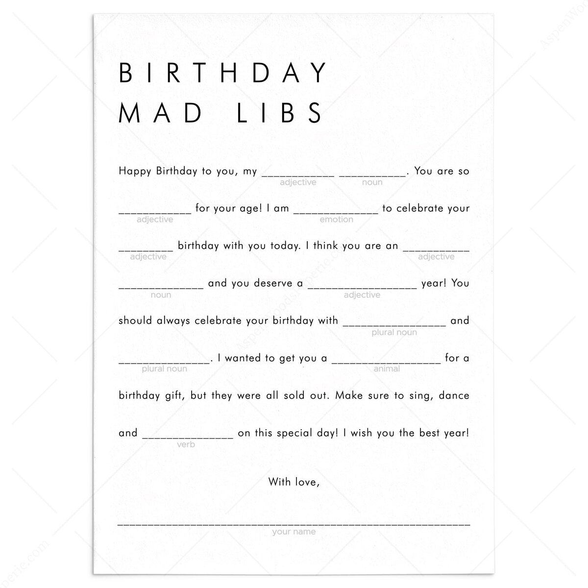 Funny Birthday Mad Libs Game Printable | Birthday Boy Or Girl Game with Birthday Mad Libs Printable Free