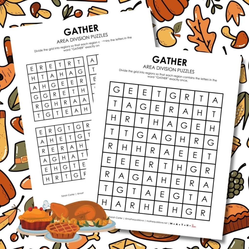 Gather Area Division Logic Puzzles | Math = Love for Free Printable Thanksgiving Logic Puzzles
