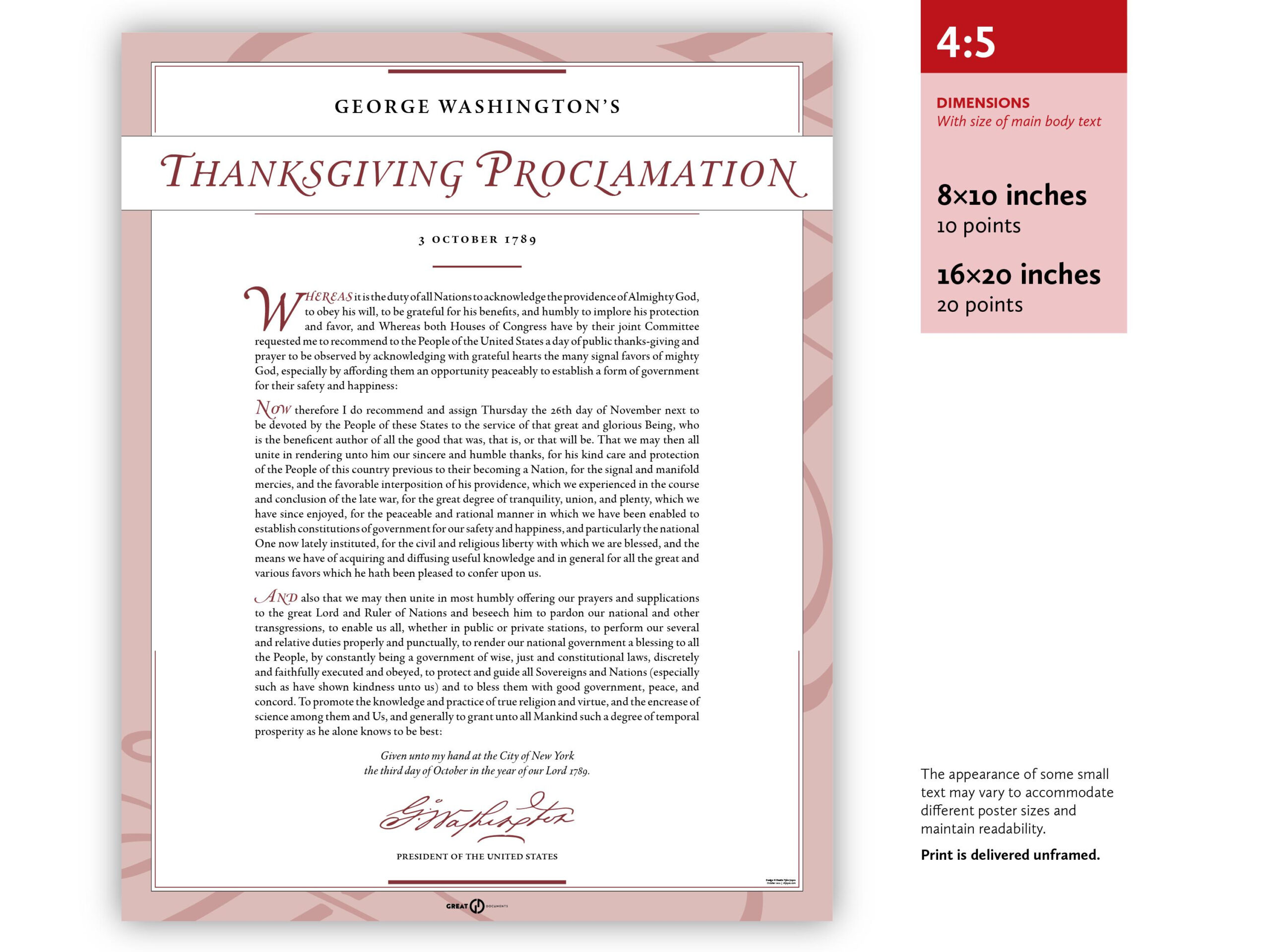 George Washington&amp;#039;S Thanksgiving Proclamation Of 1789: A Print In throughout George Washington Thanksgiving Proclamation Printable