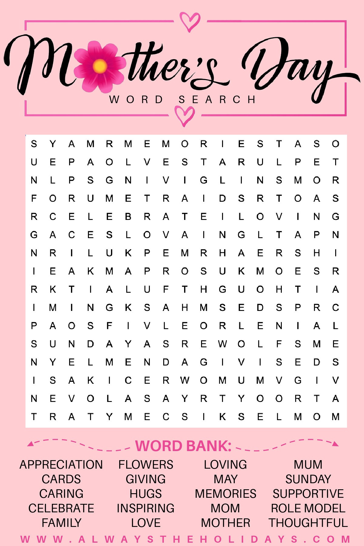 Get A Mother'S Day Word Search - Free Mother'S Day Printable inside Mother'S Day Word Search Printable