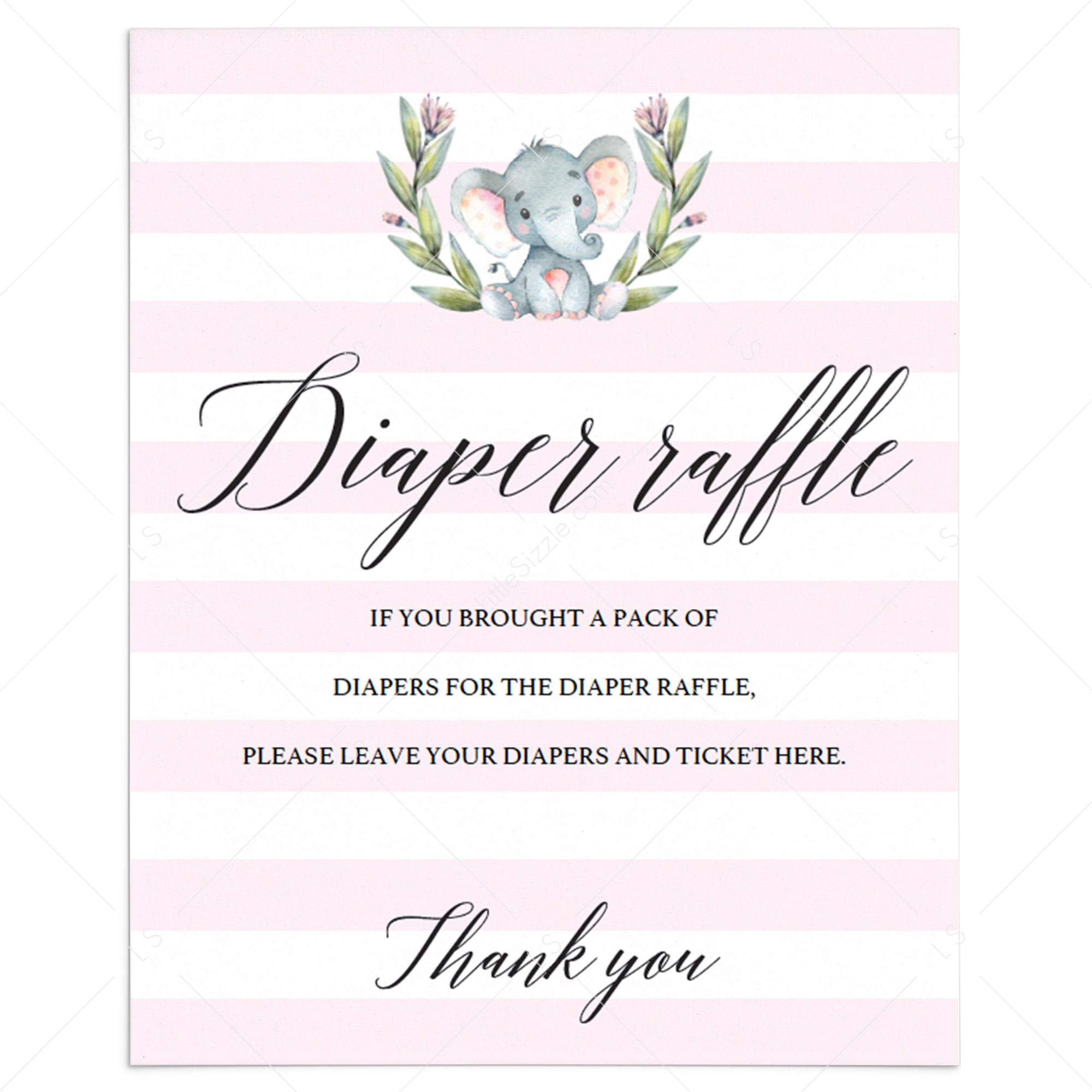 Girl Elephant Baby Shower Diaper Raffle Sign Template | Instant regarding Free Printable Diaper Raffle Tickets Elephant