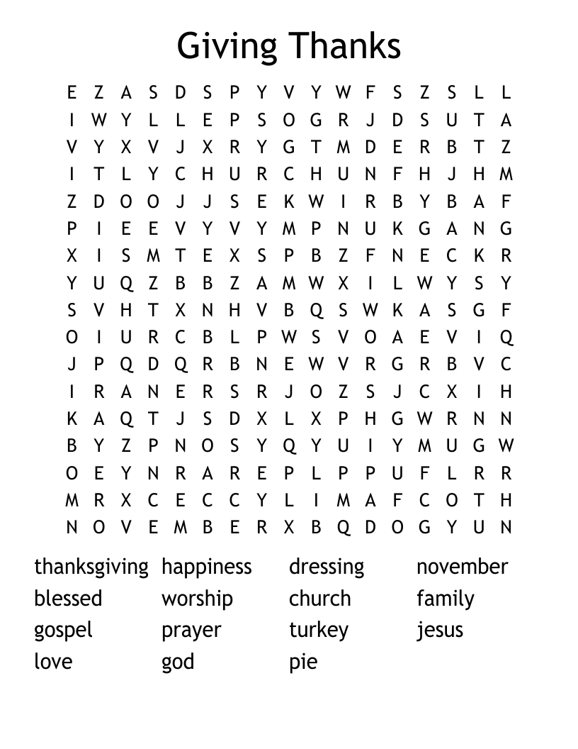 Giving Thanks Word Search - Wordmint within Religious Thanksgiving Word Search Printable