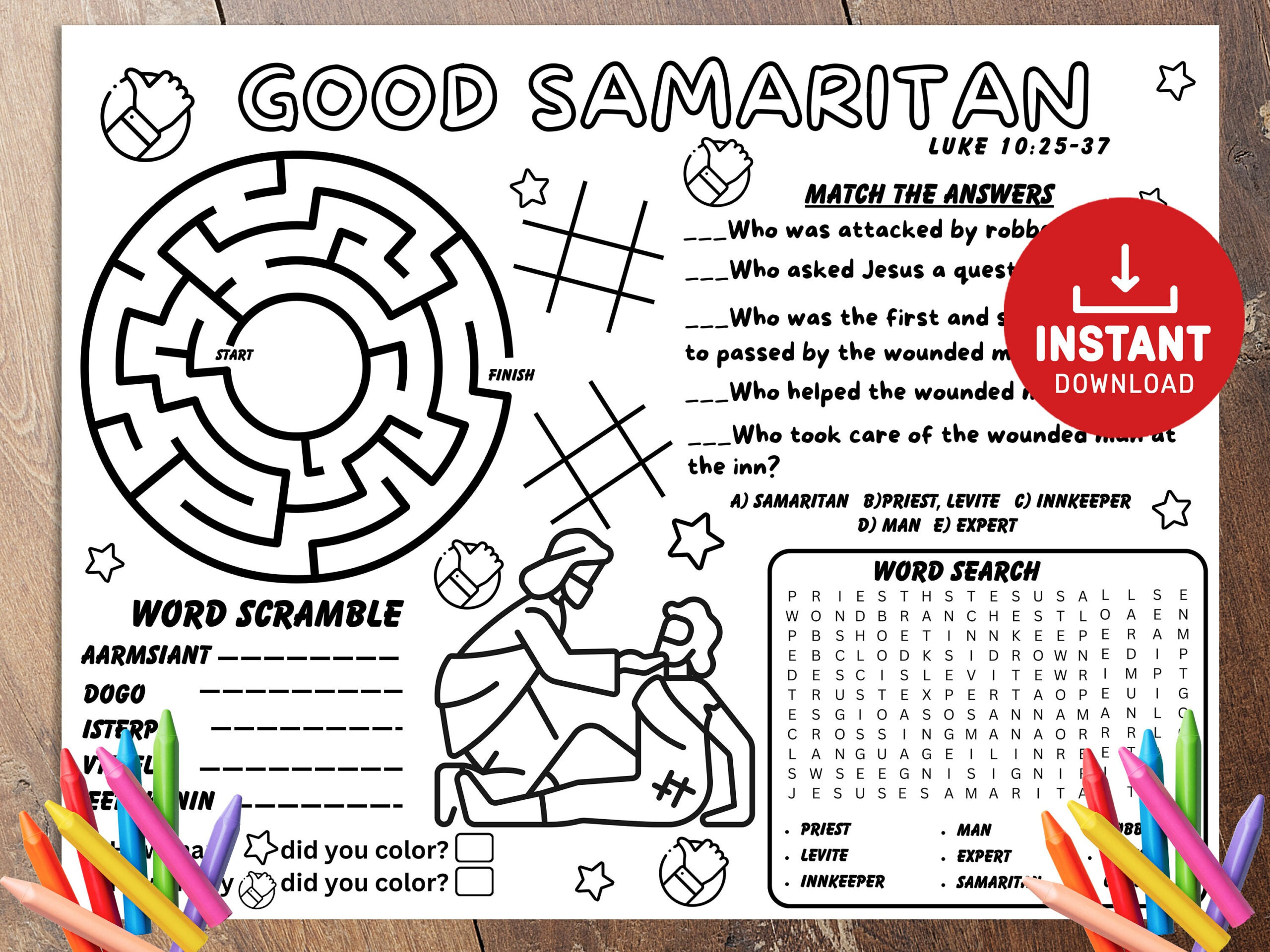 Good Samaritan Activity Sheet, Bible Activity, Sunday School intended for Printable Good Samaritan Activity Sheets