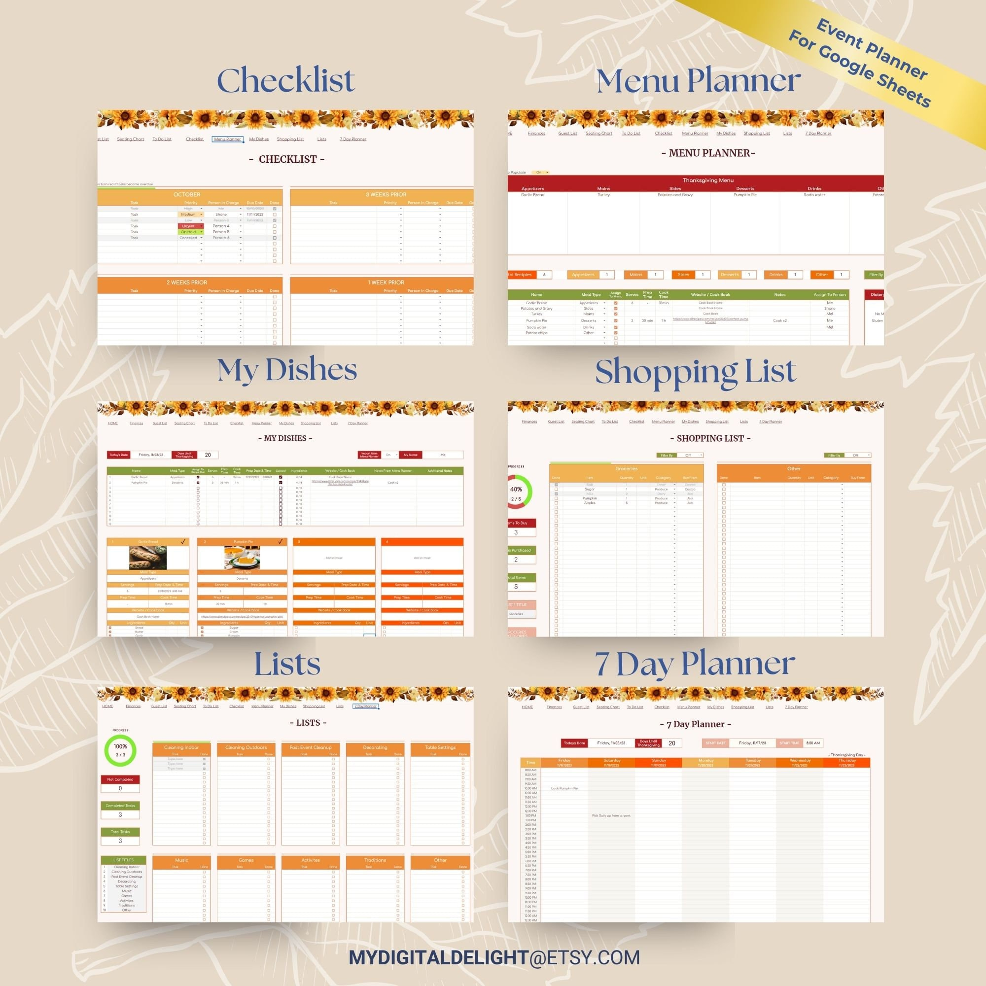 Google Sheets Thanksgiving Template, Thanksgiving Digital Planner within Thanksgiving Menu Google Sheets Template