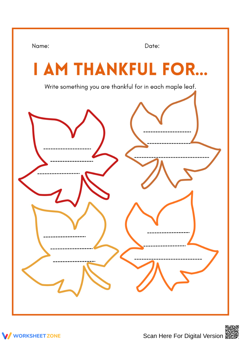 Grade 1 I Am Thankful For Worksheets inside I am Thankful For Write Name Here Printable