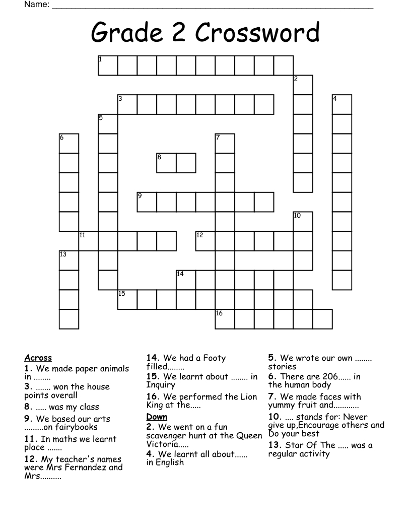 Grade 2 Crossword - Wordmint intended for Printable Crossword Puzzles For 2Nd Graders
