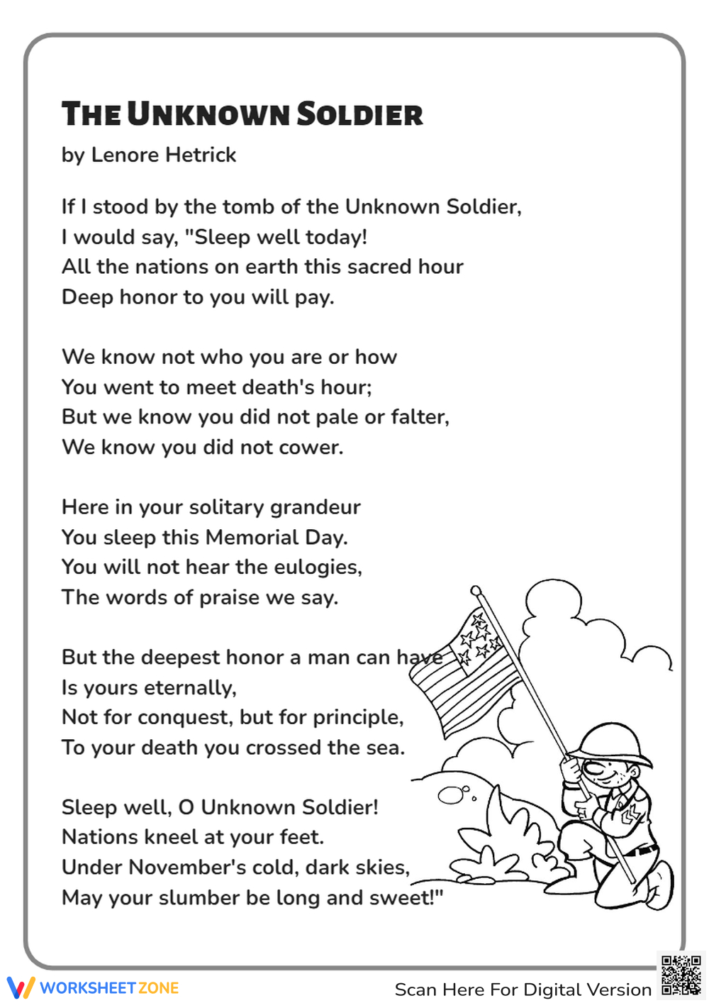 Grade 3 Poems Worksheets & Printable throughout Children's Veterans Day Poems
