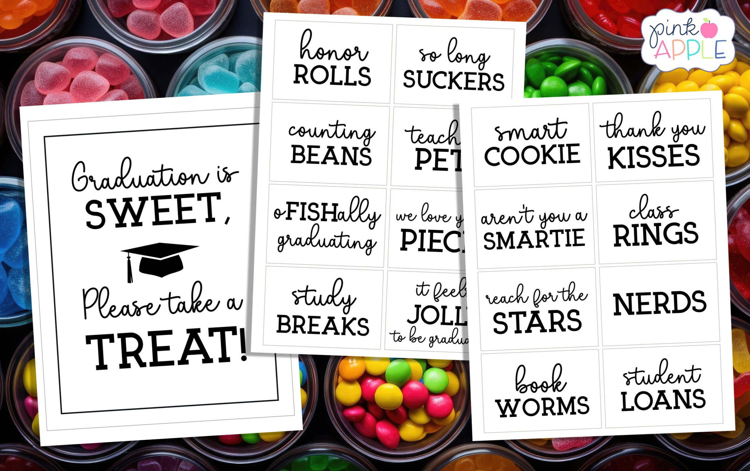 Graduation Candy Labels, Abschlussfeier Zum Ausdrucken, Candy with Free Printable Graduation Candy Buffet Signs