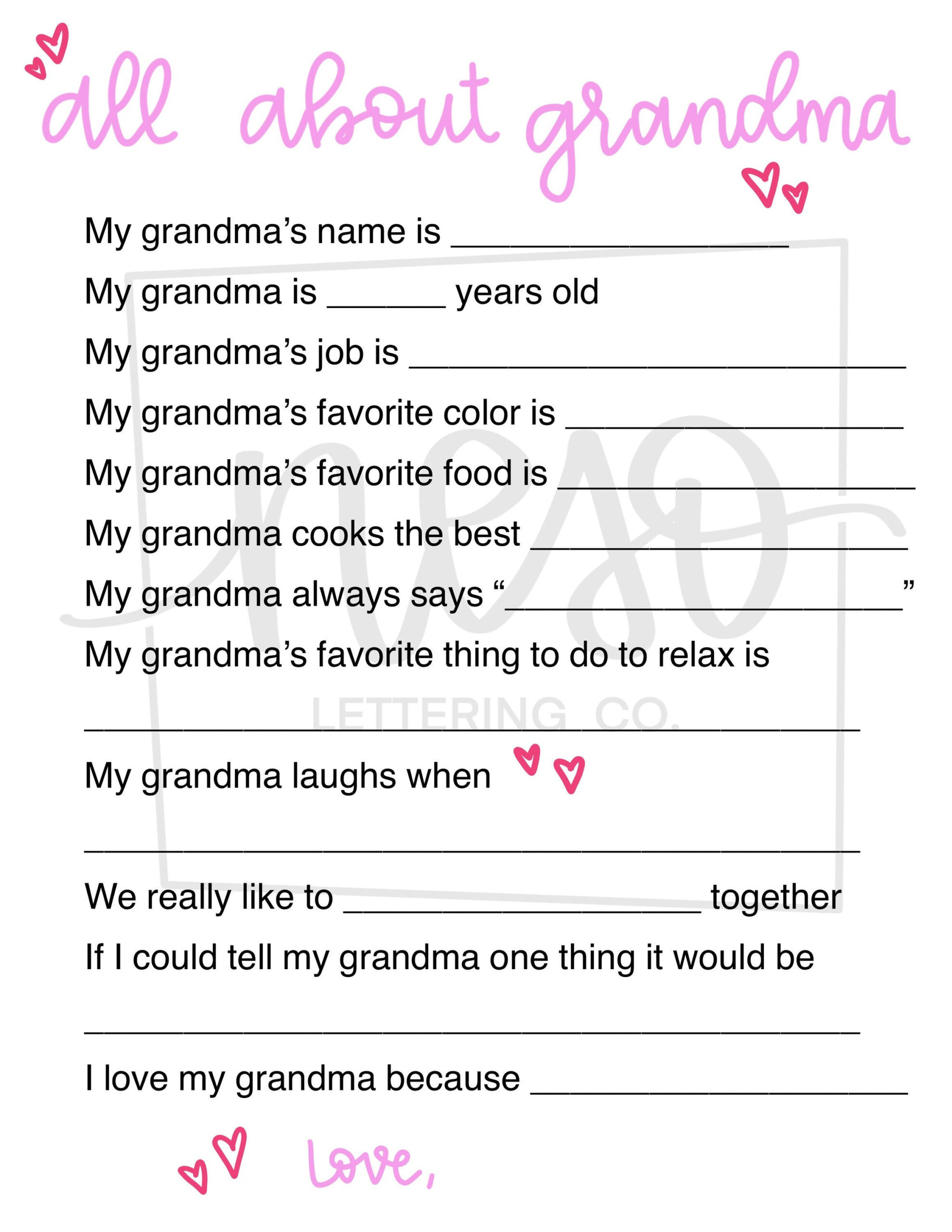 Grandma Mother&amp;#039;S Day Gift, Mother&amp;#039;S Day Questionnaire For Grandma in Mothers Day Grandma Questionnaire Printable