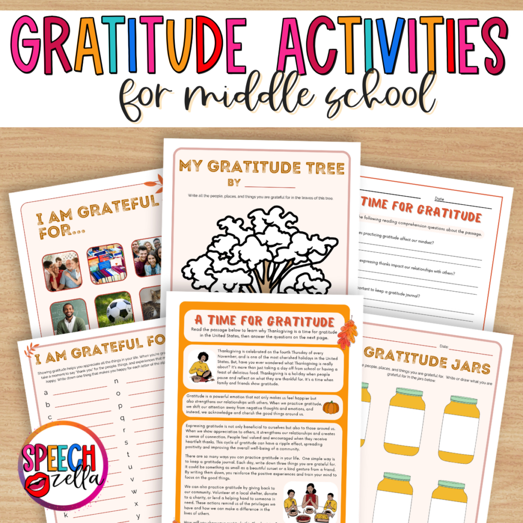 Gratitude Activities For Middle School Students - Speechzella with regard to I Am Thankful For Printable Middle School
