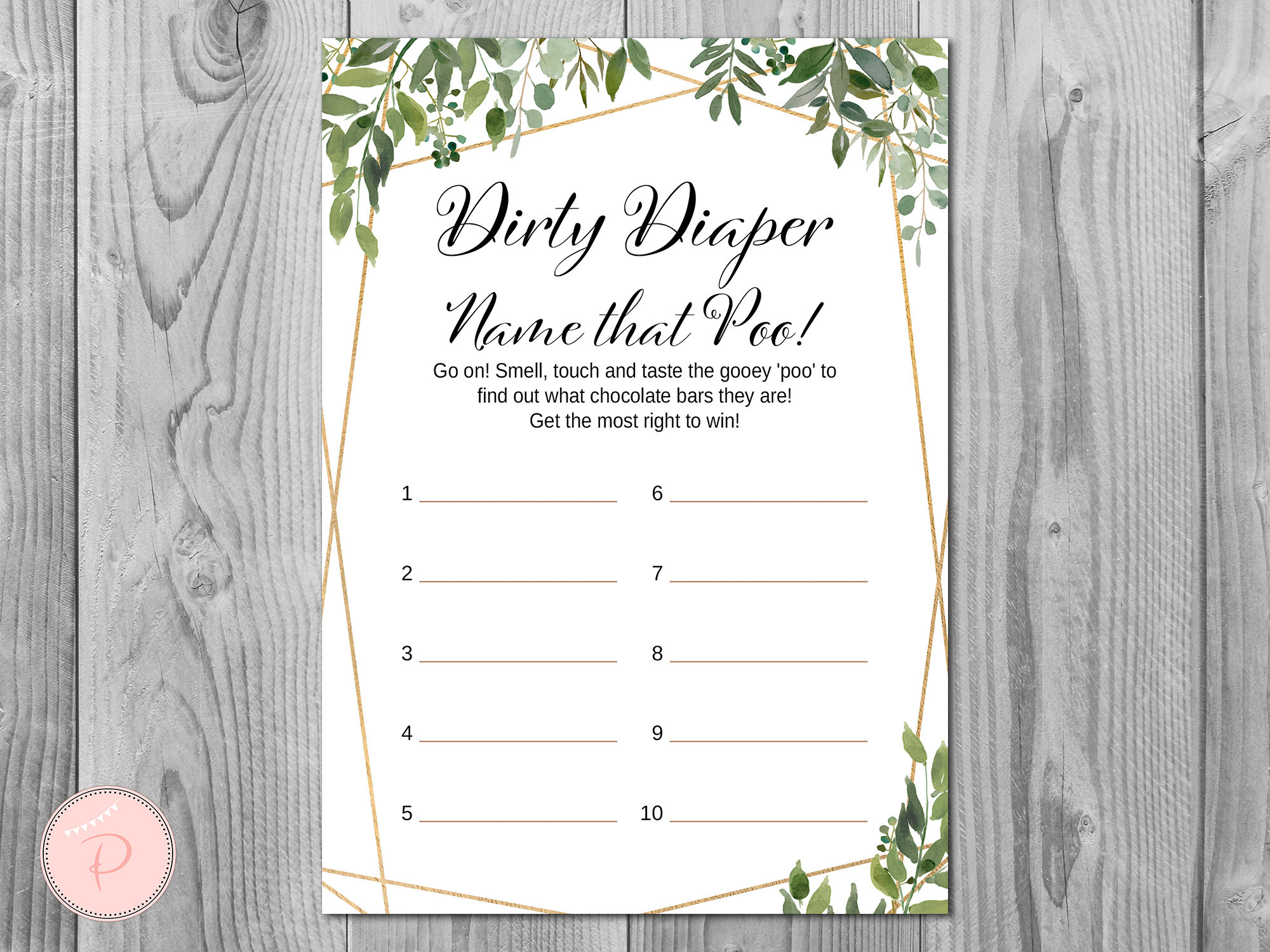 Greenery Dirty Diaper Game, Dirty Diaper, Guess The Sweet Mess in Dirty Diaper Game Free Printable