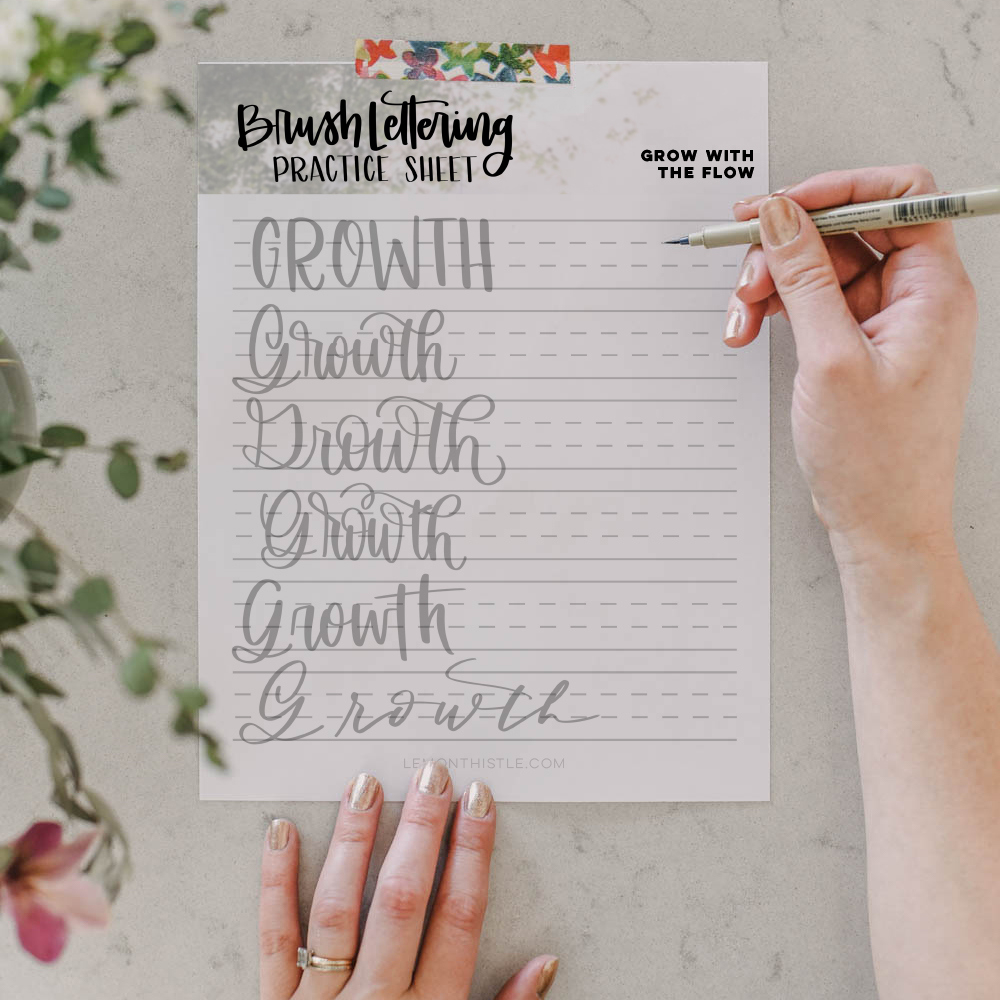 Growth Printable Hand Lettering Practice Sheet - Lemon Thistle intended for Free Hand Lettering Printables
