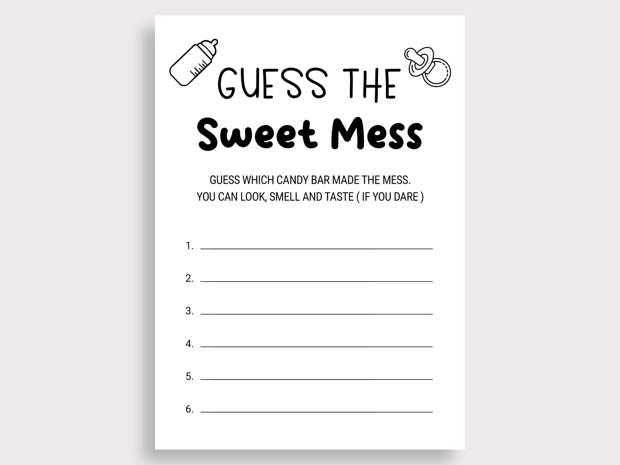 Guess The Sweet Mess Game Candy Bar Game Dirty Diaper Game Baby Shower  Poopy Diaper Game Printable Gender Neutral Baby Shower Digital J16 with regard to Free Printable Dirty Diaper Game Template