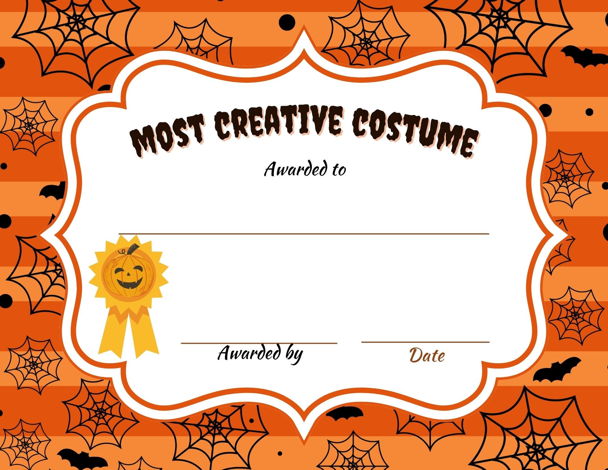 Halloween Costume Contest Awards: 8 Printable Certificates inside Halloween Costume Awards Printable