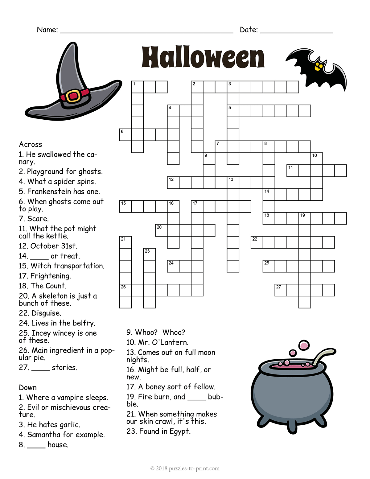 Halloween Crossword throughout Crossword Puzzles Halloween Printable