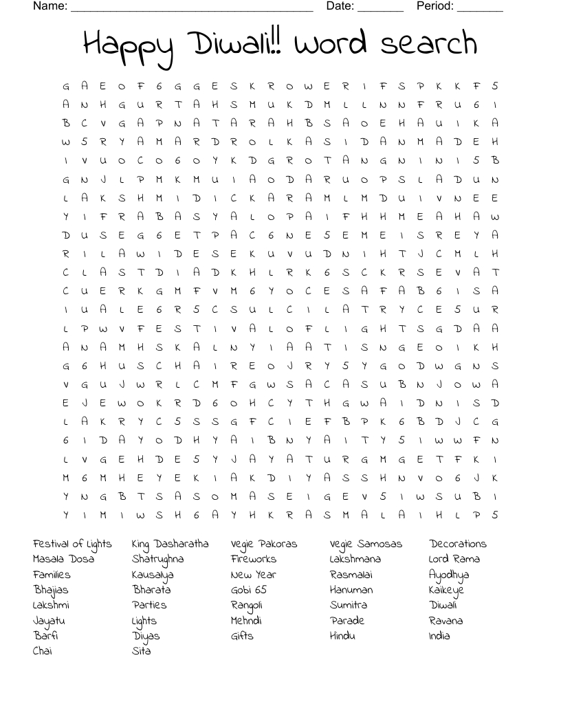 Happy Diwali!! Word Search - Wordmint with Diwali Word Search Free Printable