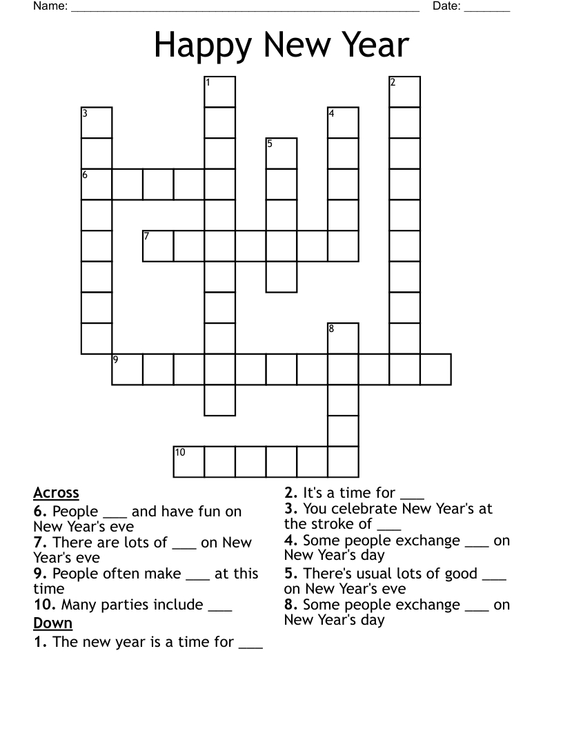 Happy New Year Crossword - Wordmint within New Year Crossword Printable