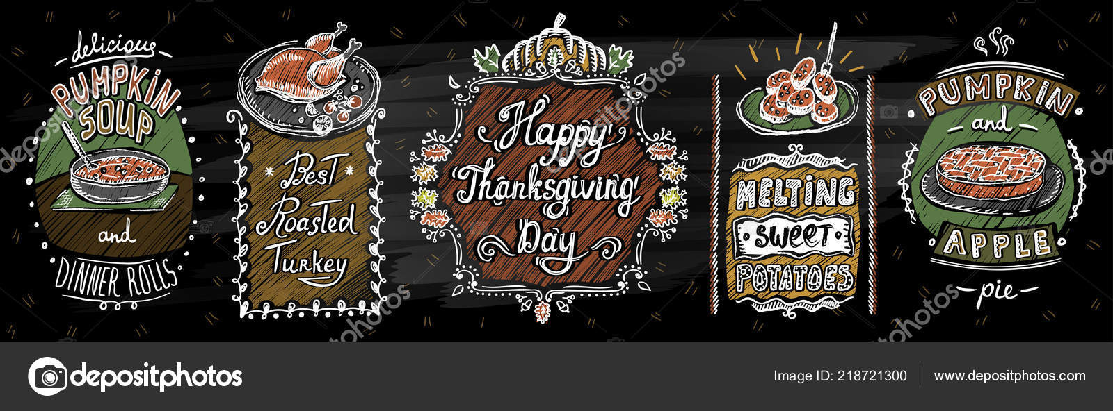 Happy Thanksgiving Day Chalkboard Menu Classic Dishes Pumpkin intended for Thanksgiving Chalkboard Menu Template