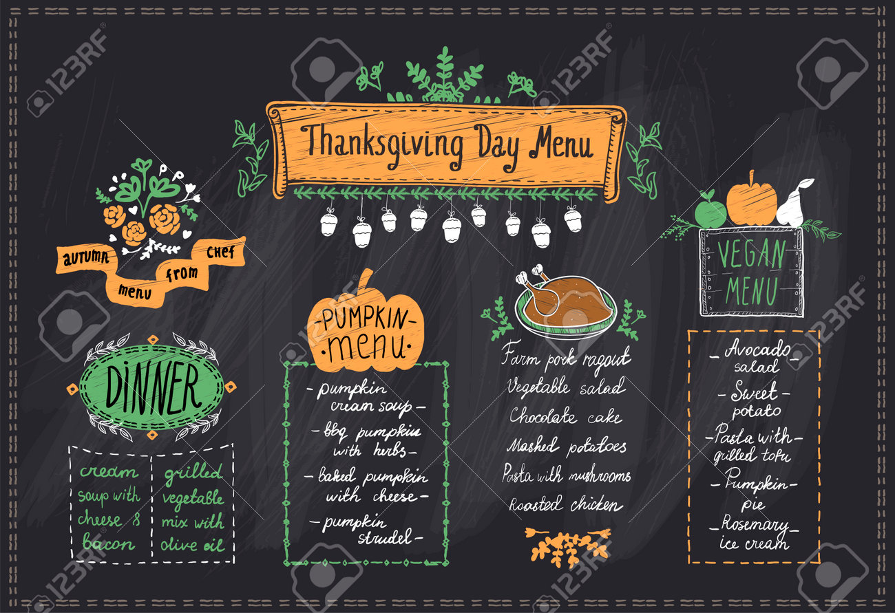 Happy Thanksgiving Day Holiday Menu Chalkboard - Dinner, Vegan regarding Thanksgiving Chalkboard Menu Template