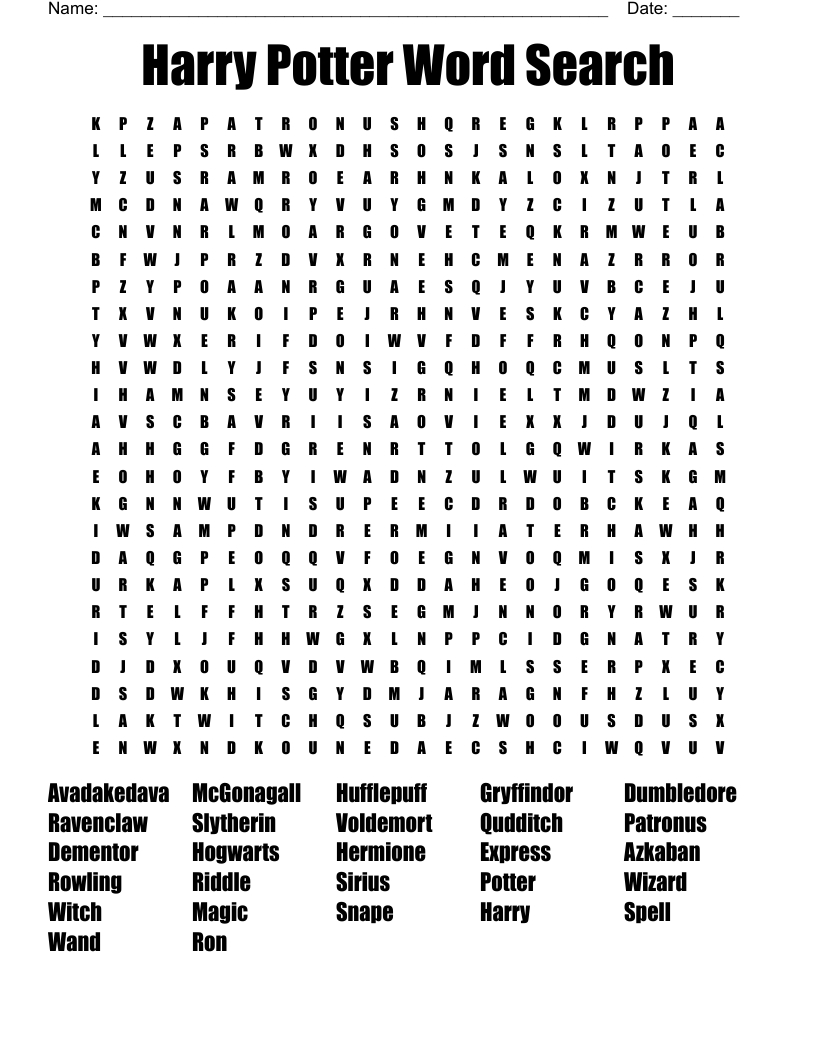 Harry Potter Word Search - Wordmint pertaining to Harry Potter Word Search Free Printable