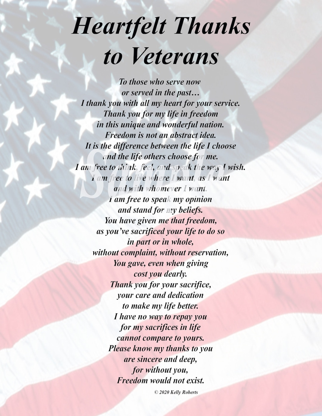 Heartfelt Thanks To Veterans Ready To Print Instant Download throughout Valentines Day Poems For Veterans