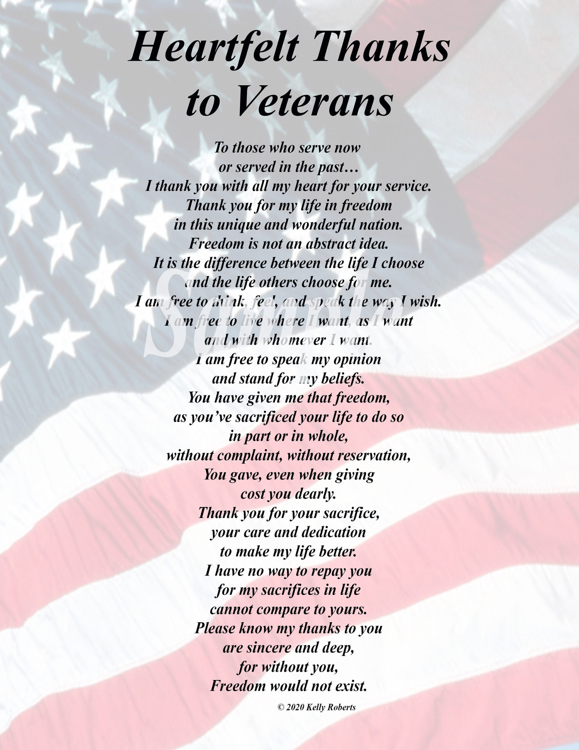 Heartfelt Thanks To Veterans Ready To Print Instant Download with Poem On Veterans Day