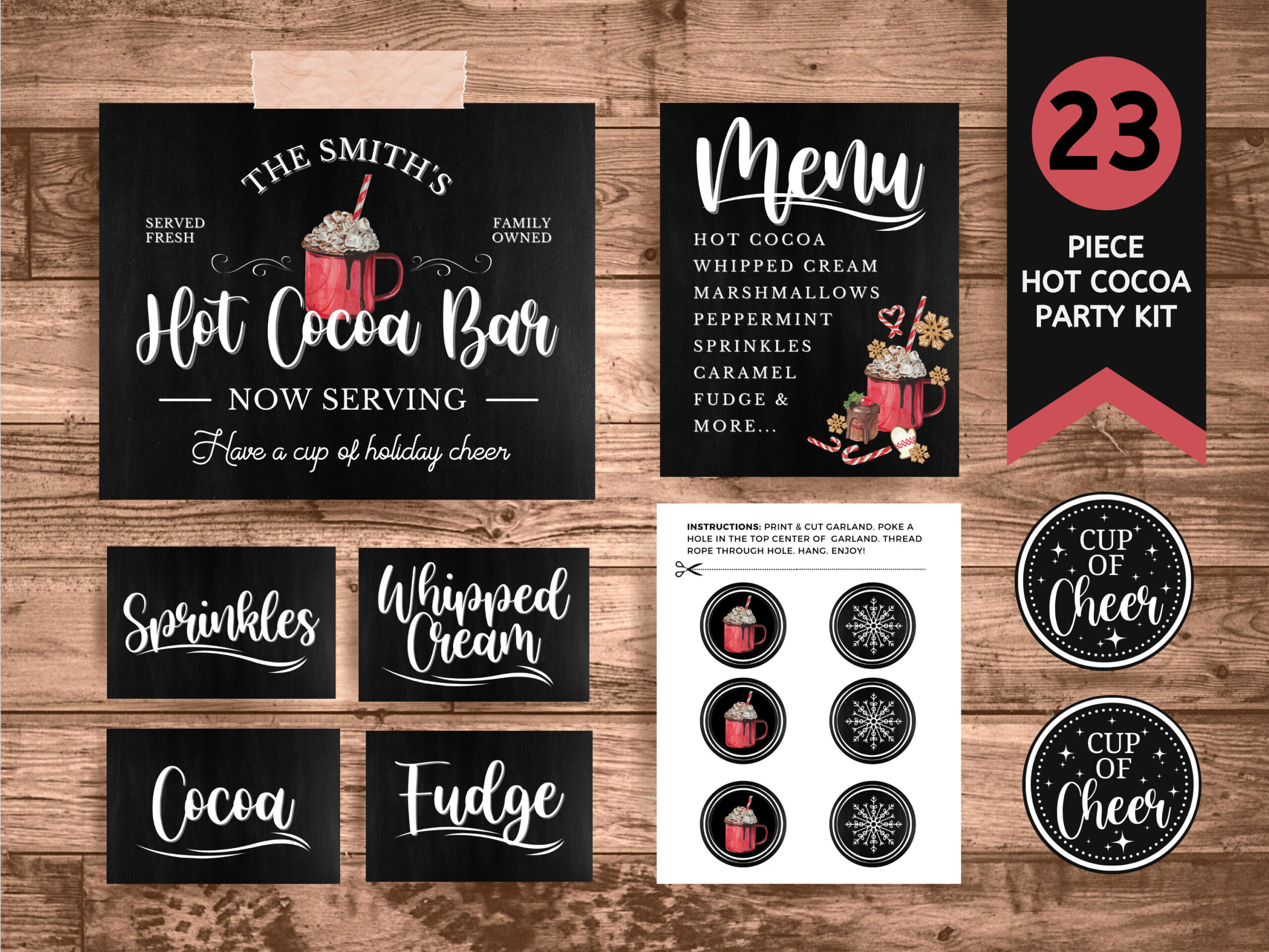 Heiße Schokolade Bar Printable Kit | Heißes Kakao-Zeichen | Kaffee with Hot Chocolate Bar Printables
