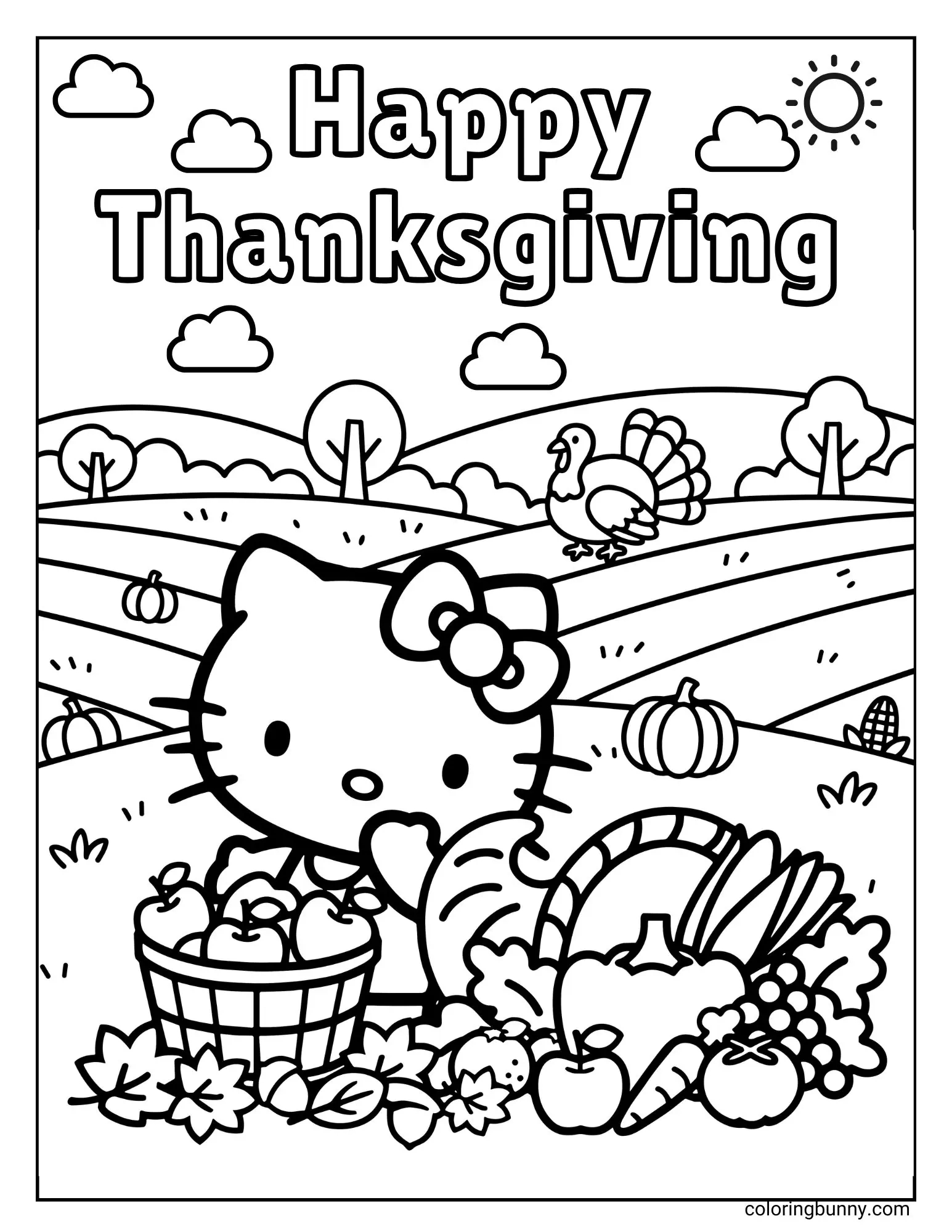 Hello Kitty Thanksgiving Coloring Pages (22 Free Printable Pdfs) in Thanksgiving Cat Coloring Pages Printable