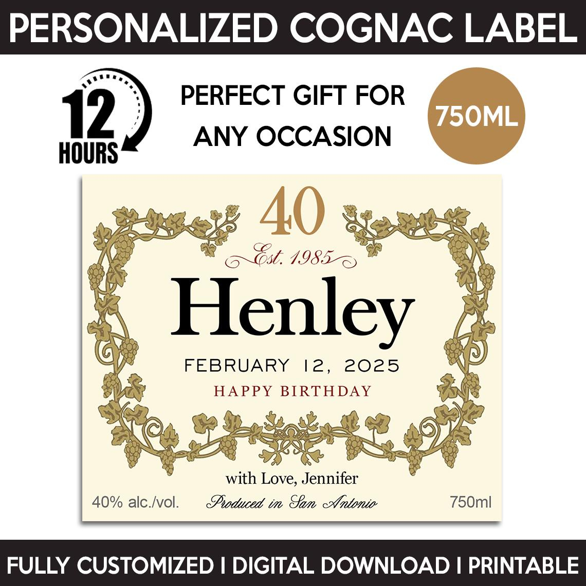 Hennessy Label, Custom Liquor Label, Personalized And Printable for Printable Hennessy Label Png