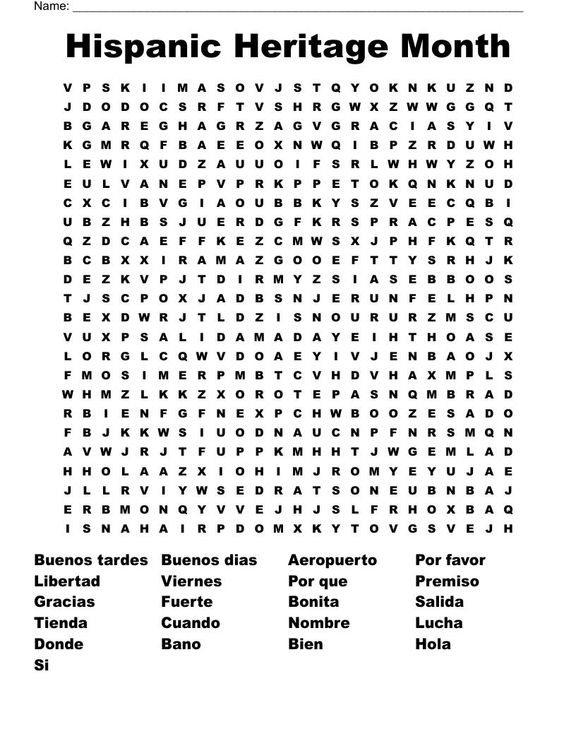 Hispanic Heritage Month Word Search - Wordmint inside Hispanic Heritage Month Word Search Printable