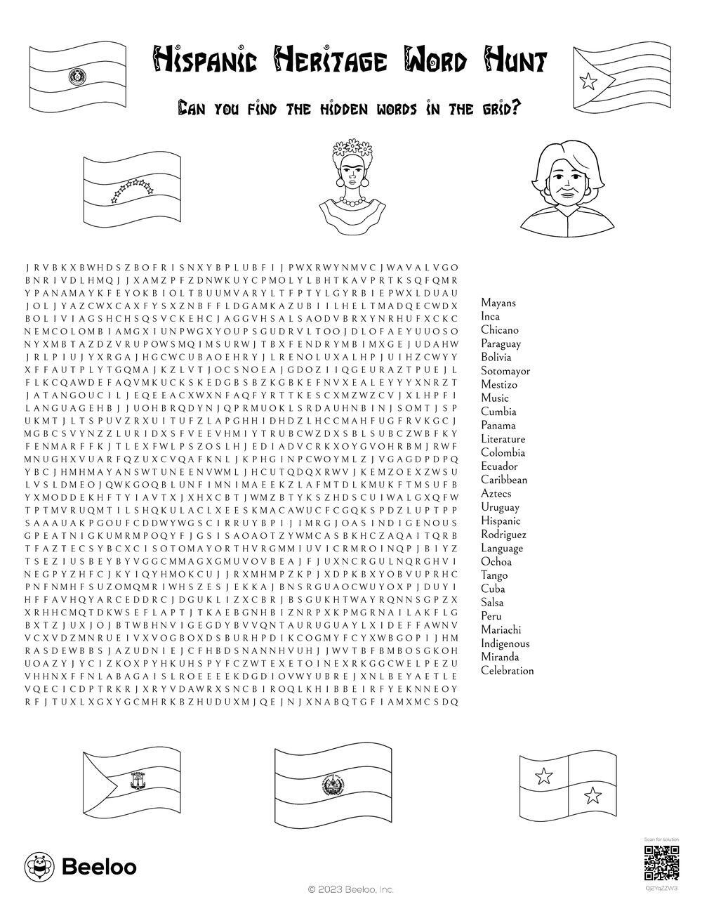 Hispanic Heritage-Themed Word Searches • Beeloo Printable Crafts throughout Hispanic Heritage Month Word Search Printable
