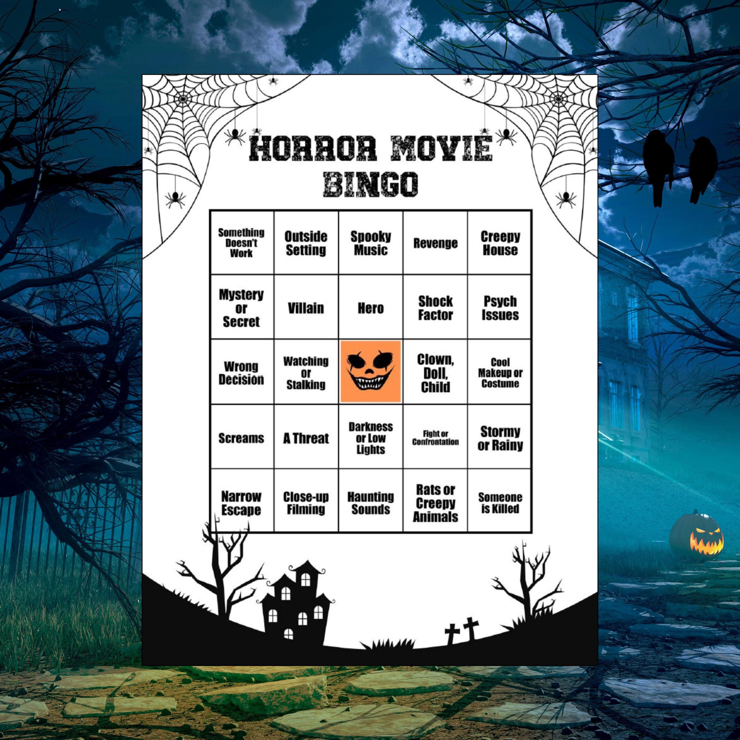 Horrorfilm Bingo, Scary Movie Bingo 25 Karten, Film Bingo Digital for Horror Movie Bingo Cards