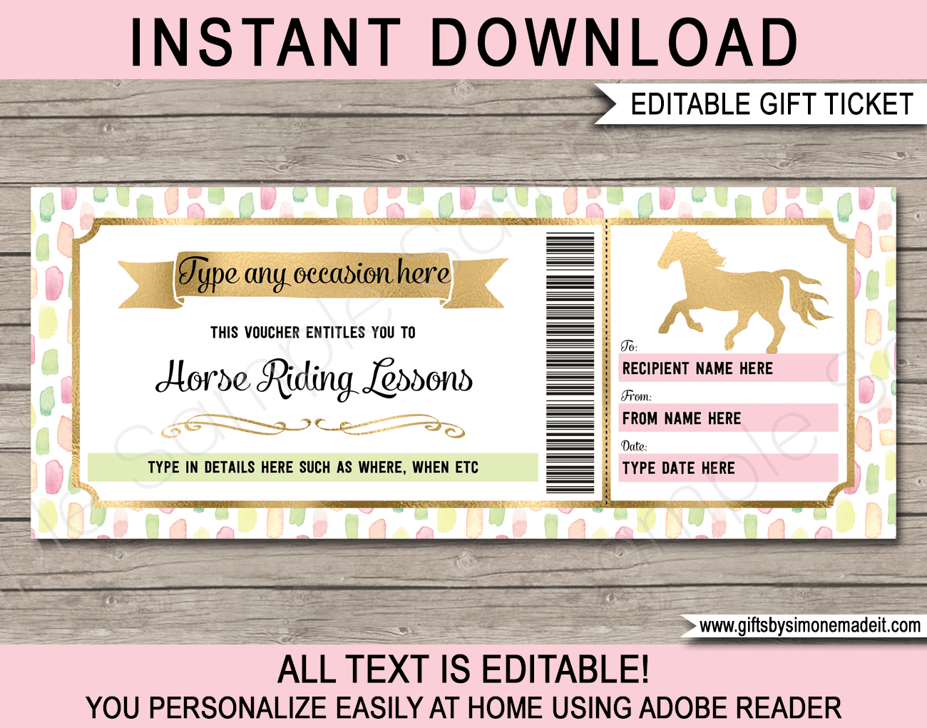 Horse Riding Lessons Gift Voucher & Sleeve - Pretty Pastel pertaining to Free Printable Horse Riding Certificates