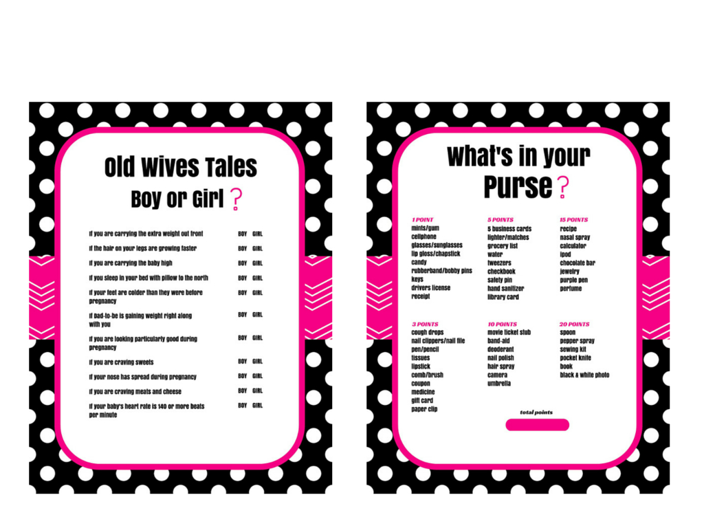 Hot Pink Black Old Wives Tales &amp;amp; What&amp;#039;S In Your Purse Game in Old Wives Tales Printable