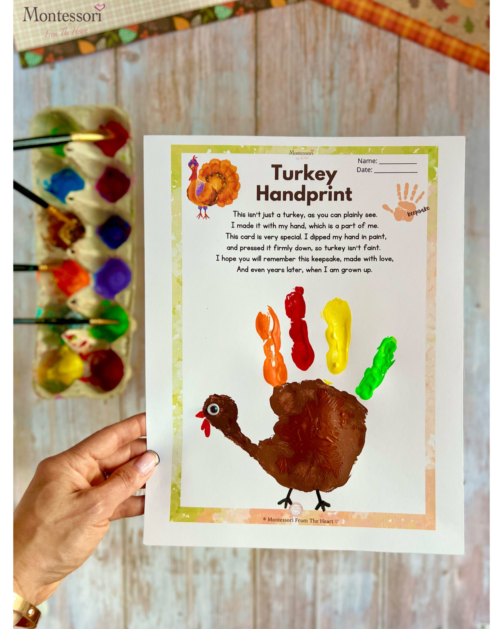 How To Make Cute Turkey Handprint Thanksgiving Kids Craft in Preschool Turkey Craft Printable
