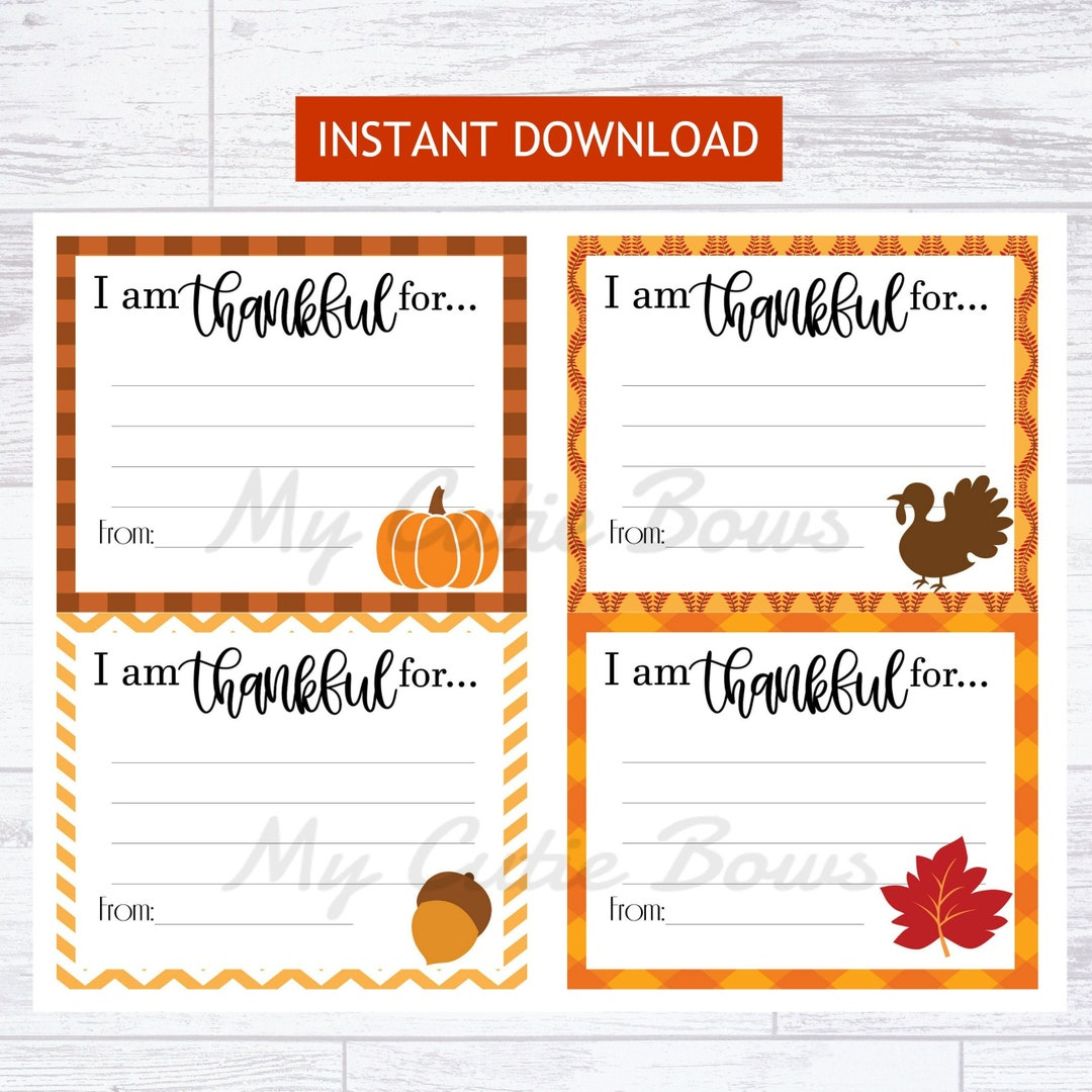 I Am Thankful Digital Download - Thanksgiving Cards Printable pertaining to I am Thankful For Printable For Adults