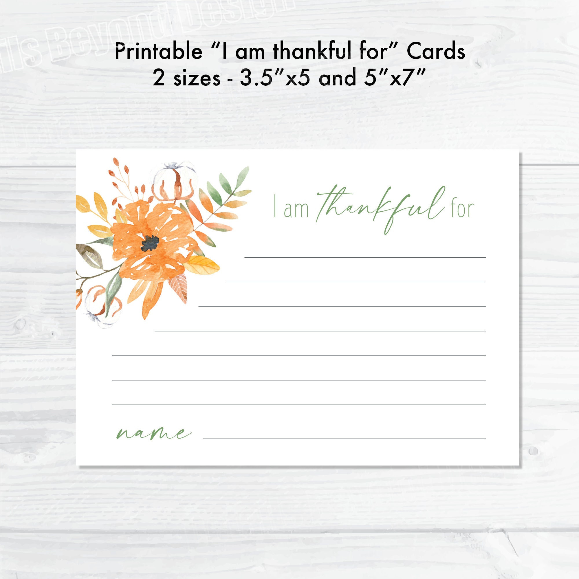 I Am Thankful For Printable Cards - Floral Cotton - 5&amp;quot;X7&amp;quot; And 3.5 within I Am Thankful Printable Cards