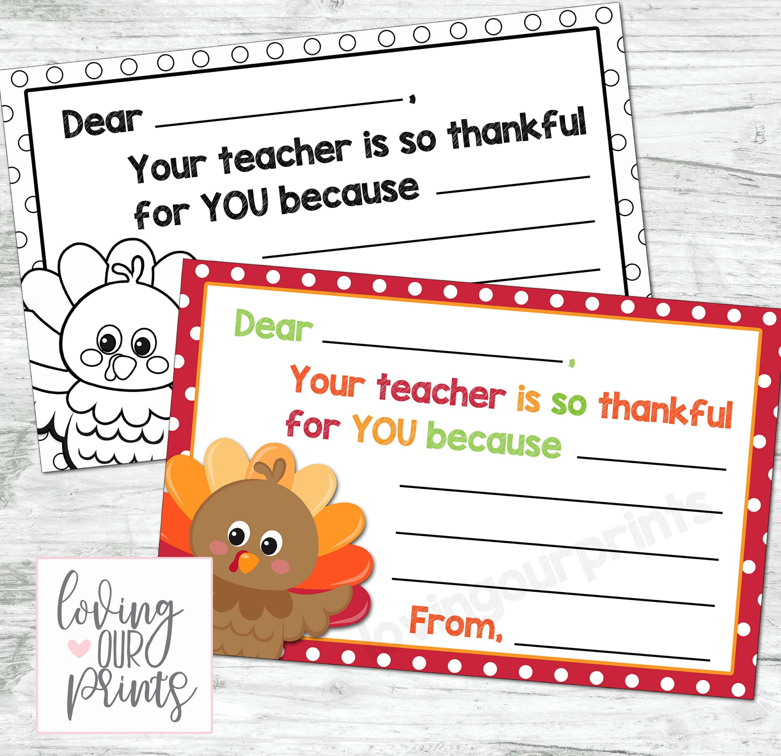 I Am Thankful For Printable Cards, Your Teacher Is Thankful For in I Am Thankful Teacher Printable