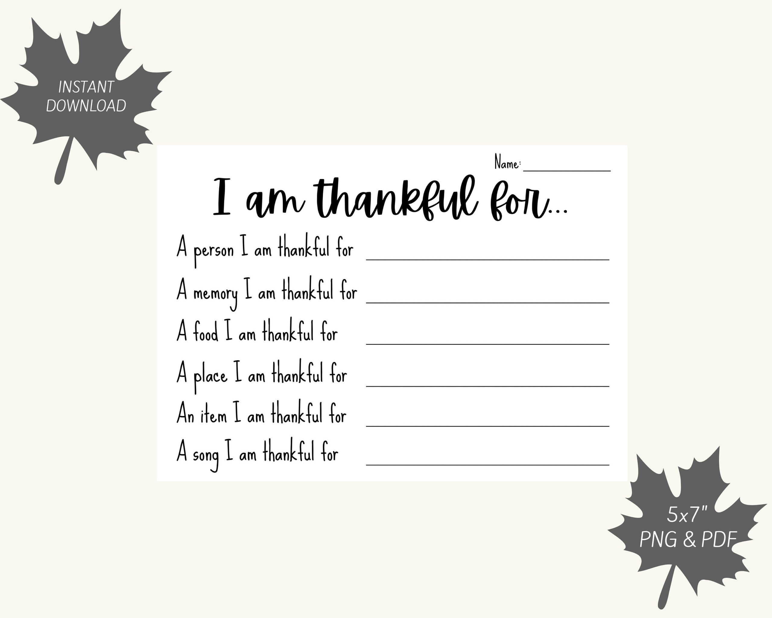 I Am Thankful For Thanksgiving Activity Printable - Etsy Canada inside I am Thankful For Printable For Adults