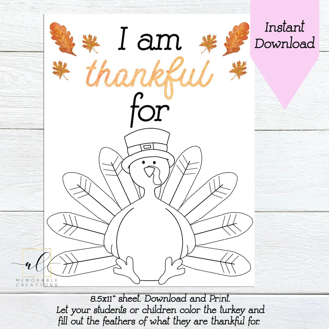 I Am Thankful For Turkey Printables - Printable Party Favors within I Am Thankful For Kindergarten Turkey Printable Free