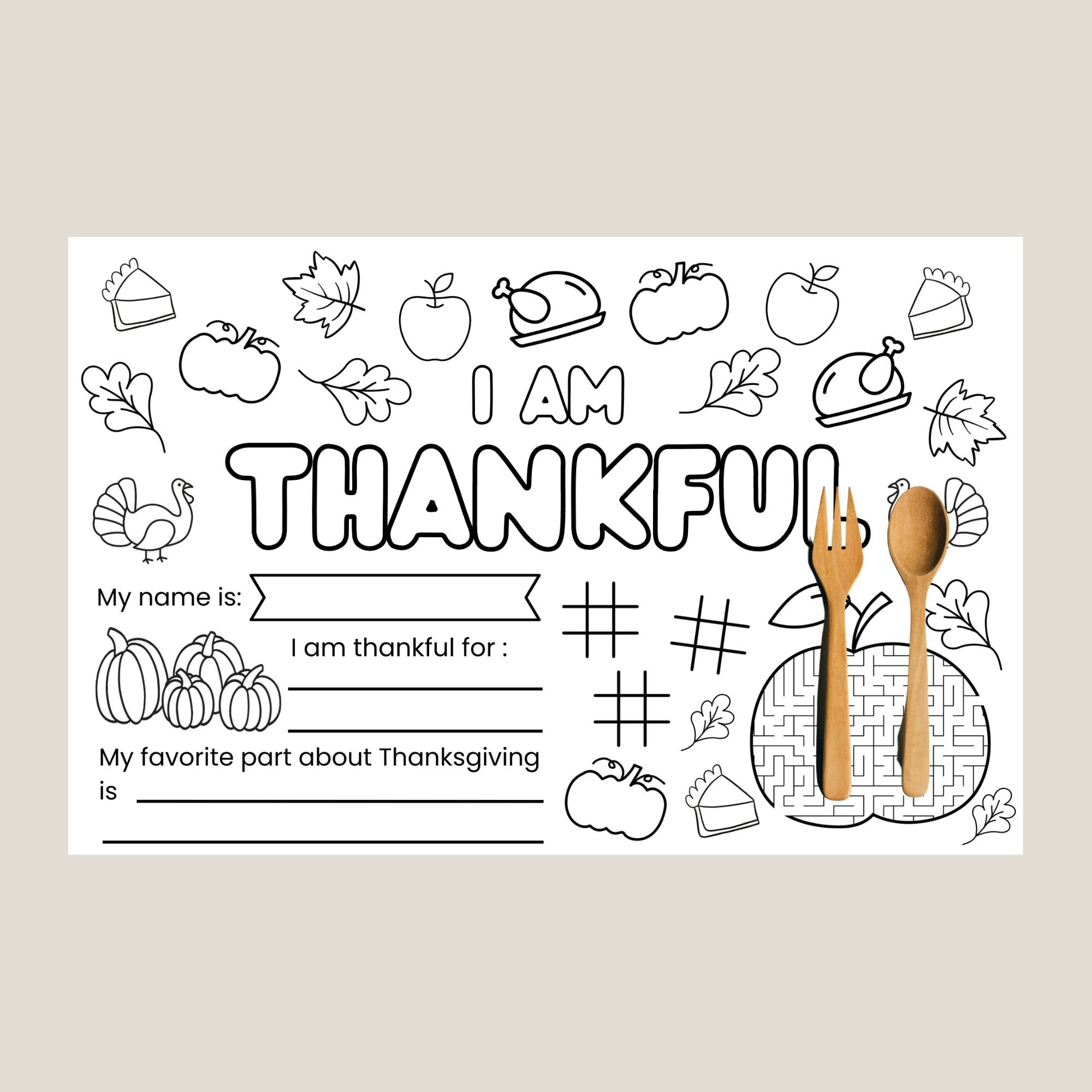 I Am Thankful // Happy Thanksgiving Placemat | Instant Download inside I am Thankful For Printable Placemat