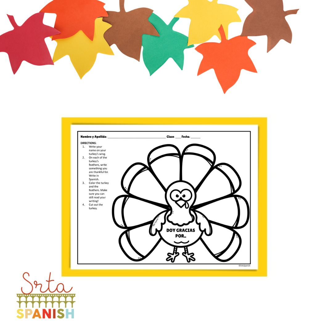 I Am Thankful Turkey Printable Spanish Class Craft Template - Srta inside Disguise A Turkey In Spanish
