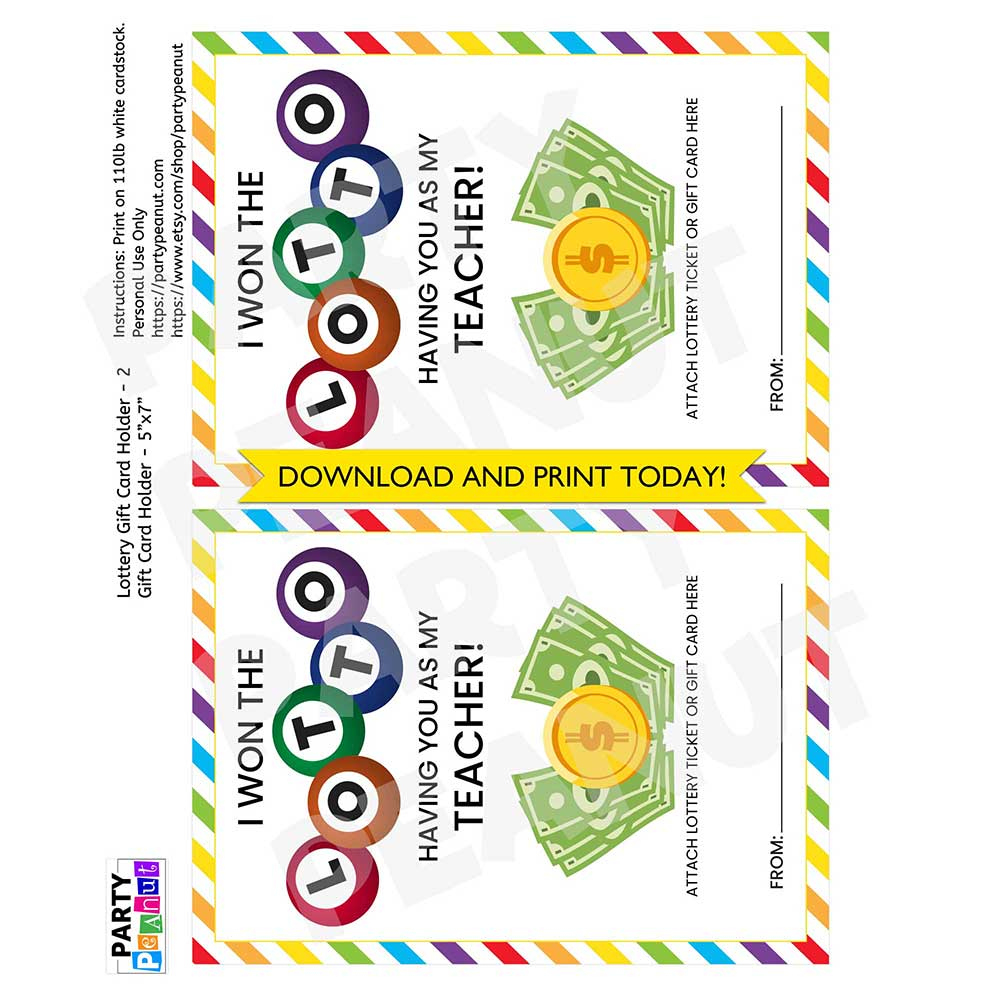 I Won The Lotto Teacher Lottery Ticket Holder - Party Peanut for Lottery Ticket Teacher Appreciation Free Printable