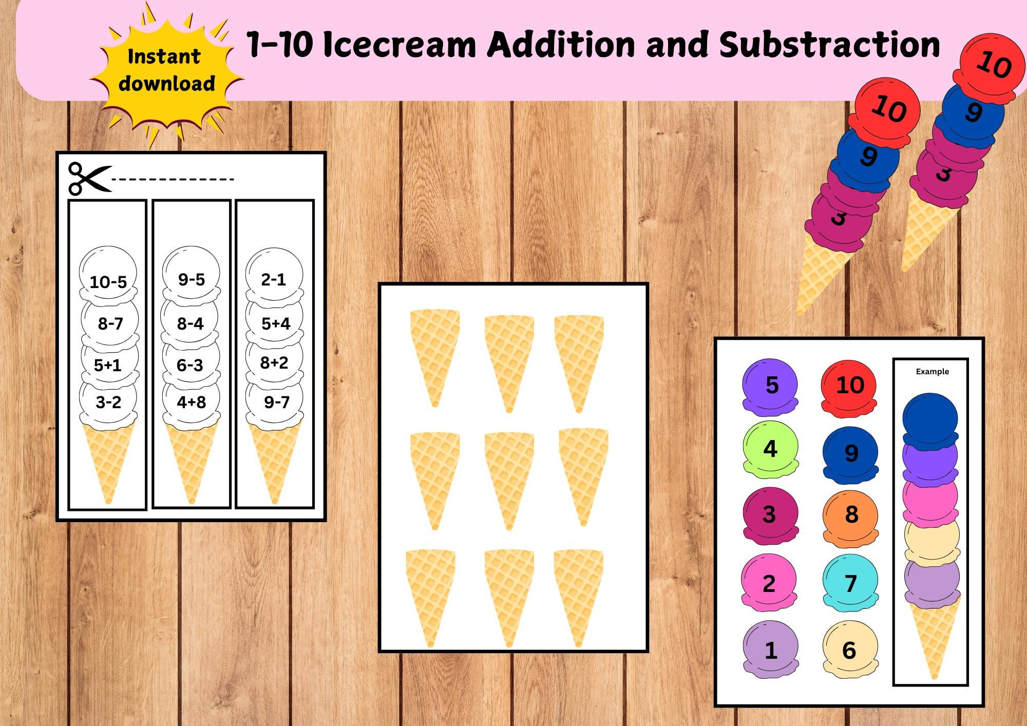 Ice Cream Addition &amp;amp; Subtraction Worksheets: Math Activities For intended for Ice Cream Subtraction Worksheet Printable
