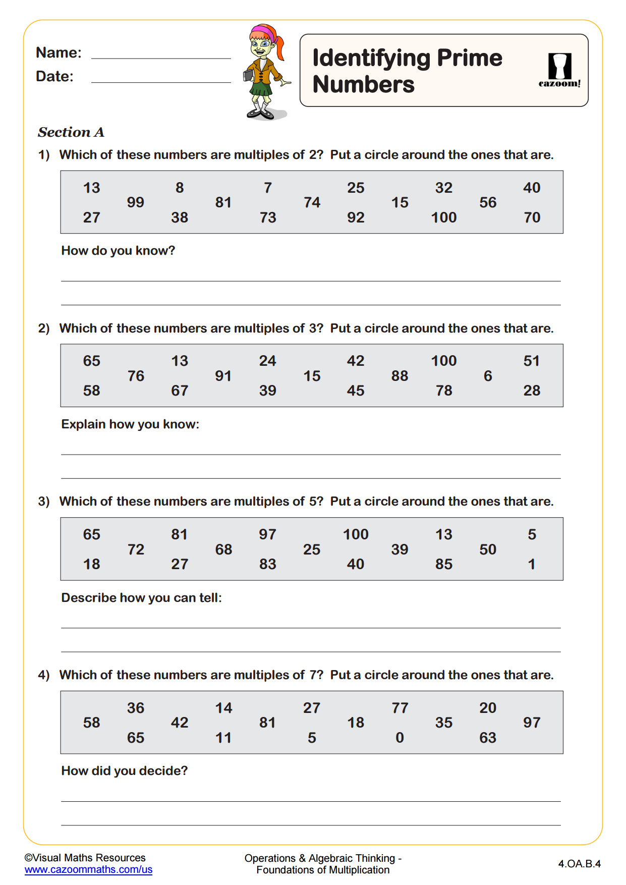 Identifying Prime Numbers | Fun And Engaging 4Th Grade Pdf inside Prime Numbers Worksheet Printable