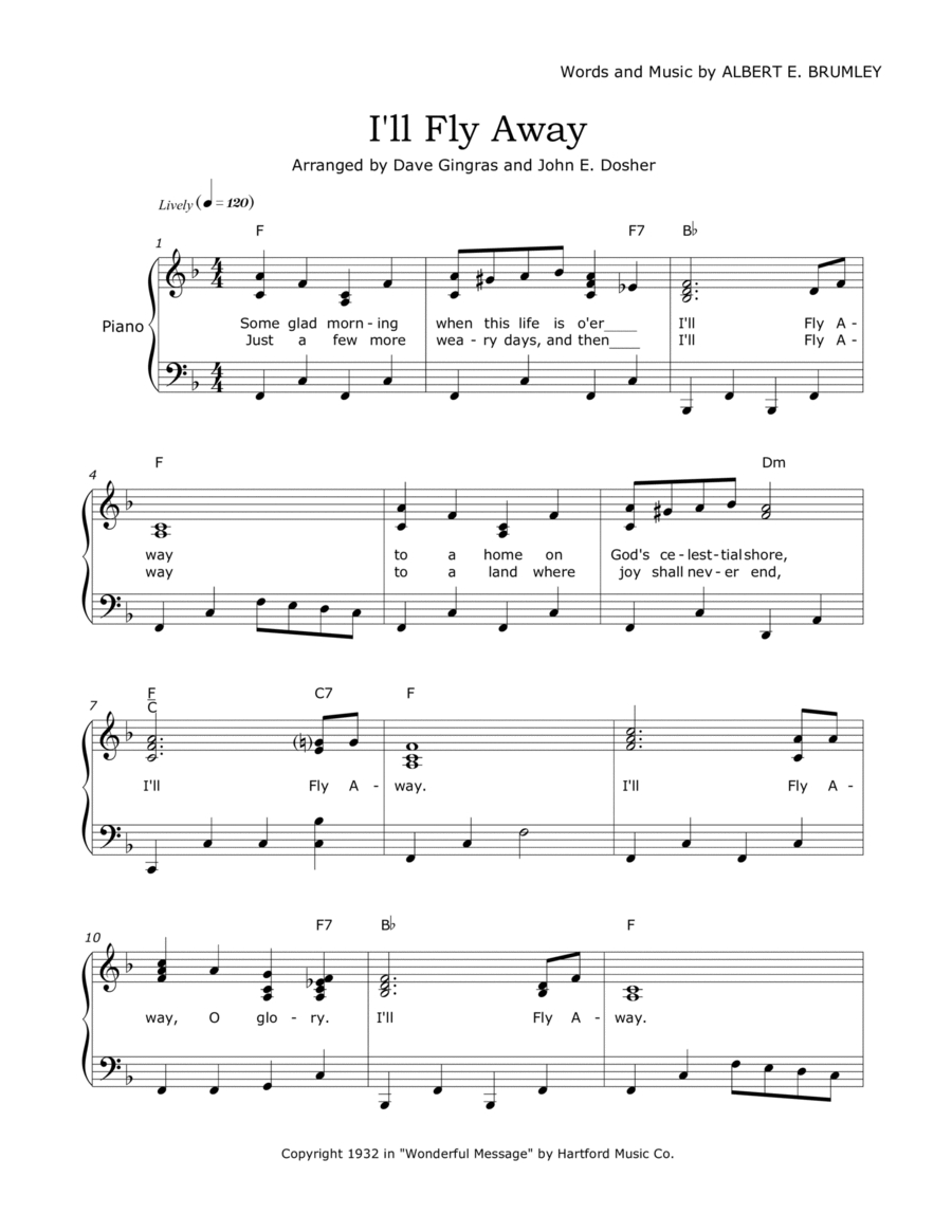 I&amp;#039;Ll Fly Away (Arr. Dave Gingras, John E. Dosher)Thomas with Printable I Ll Fly Away Hymn Free Sheet Music