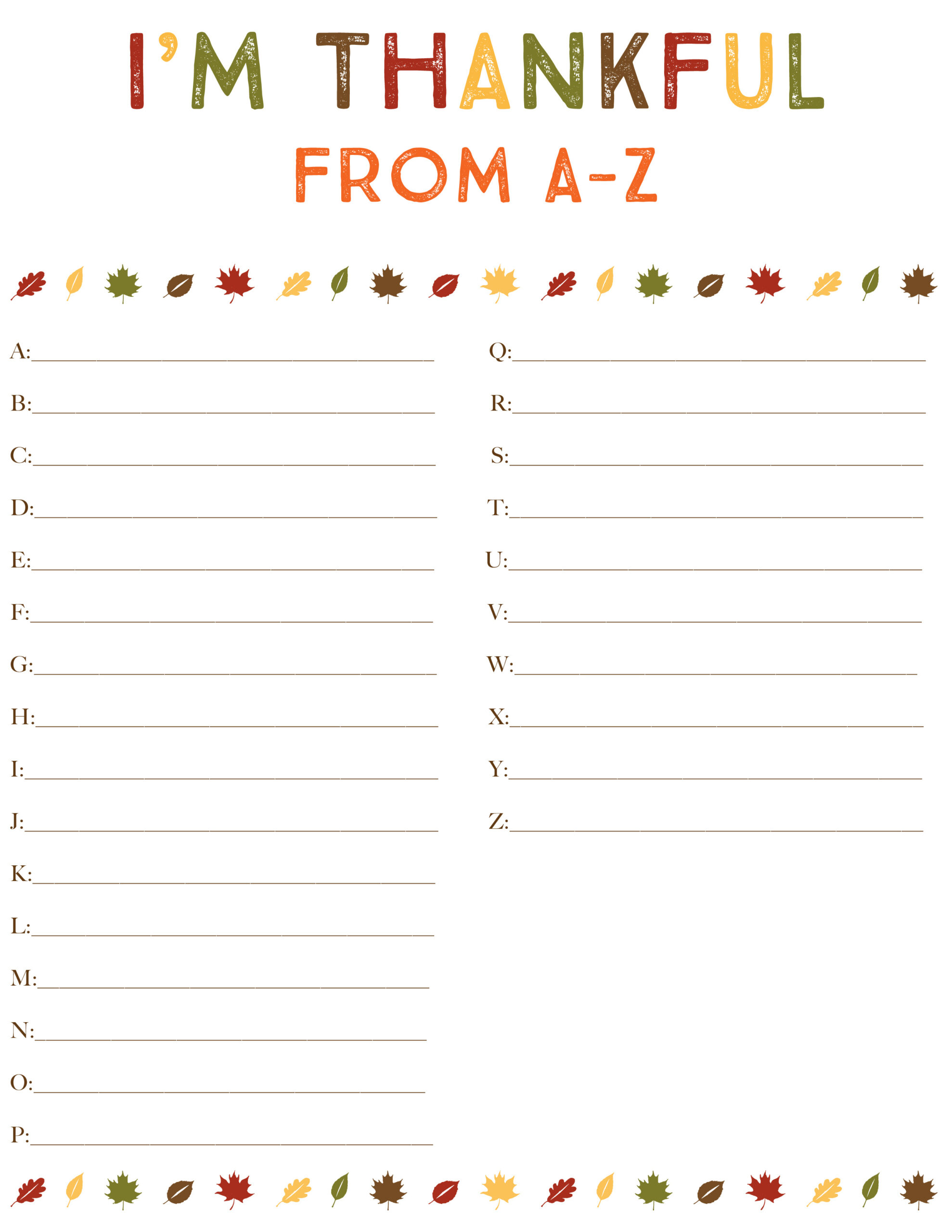 I&amp;#039;M Thankful From A-Z with I Am Thankful For Printable A-Z